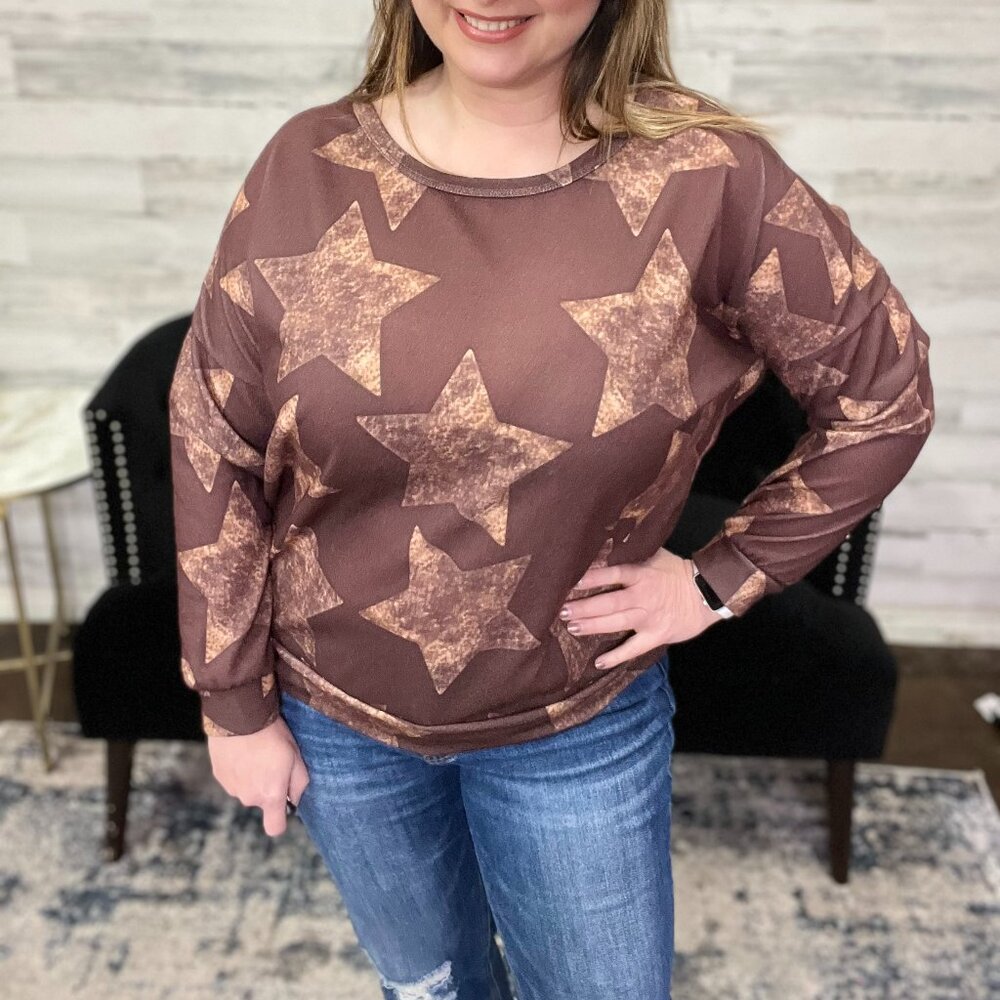 Star Printed Long Sleeve Top